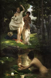 Young Girls Bathing at a Forest Spring